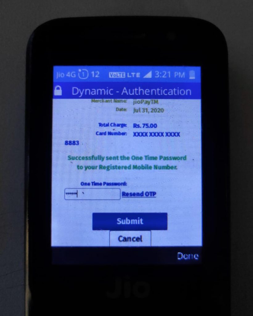 Jio Phone MyJio App Recharge OTP Code