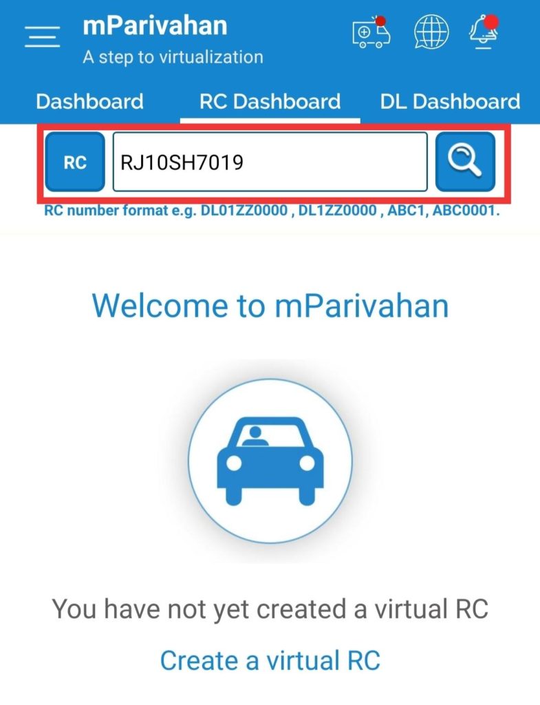 mParivahan App RC Status
