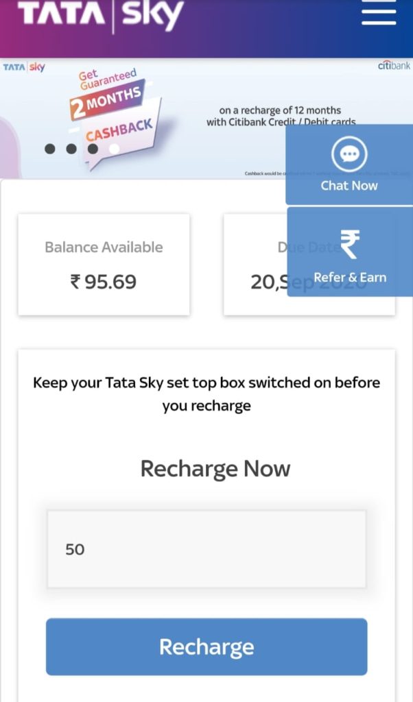 Tata Sky Recharge Website
