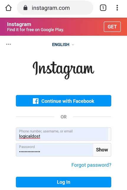 Instagram Account Login in Browser
