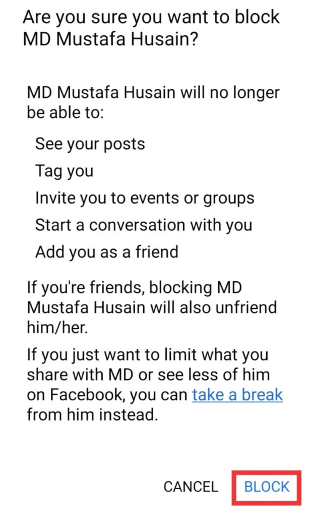 block warning in facebook app