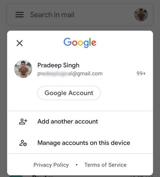 Gmail Profile in Gmail App