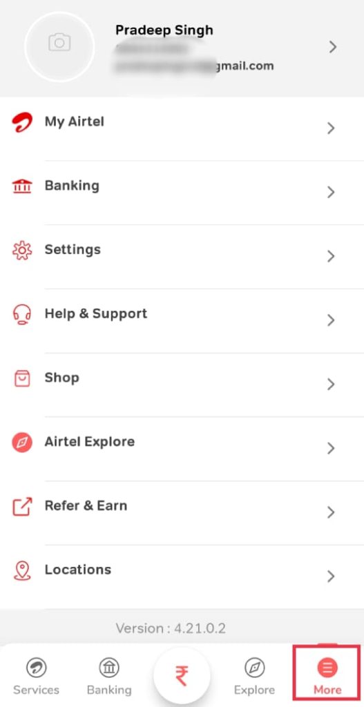AirtelThanks App Customer Name