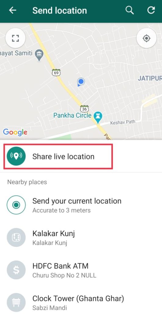 Share Live Location WhatsApp