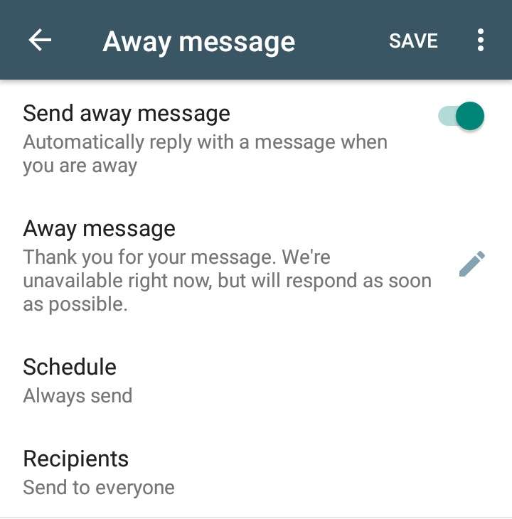 WhatsApp Business Setting Away Message