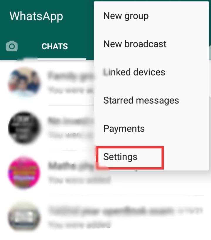 WhatsApp Settings for dark mode