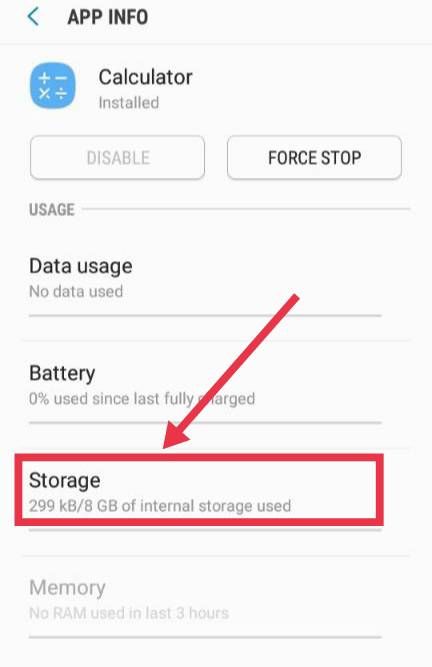 Calculator app storage setting