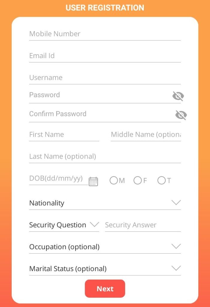IRCTC new user registration form