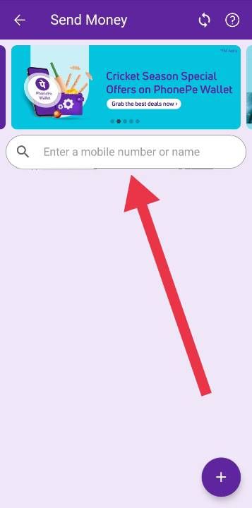 enter mobile number to send money phonepe