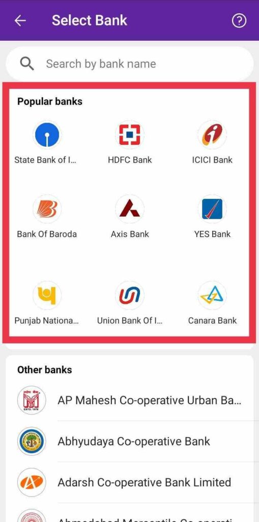 search bank name in phonepe