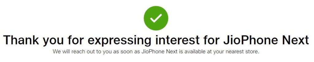 jio phone next booking message