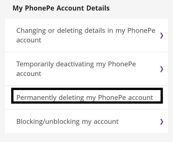 permanently deleting my phonpe account ko select kare