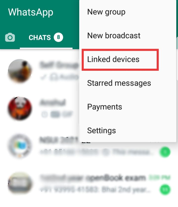 whatsapp web linked option