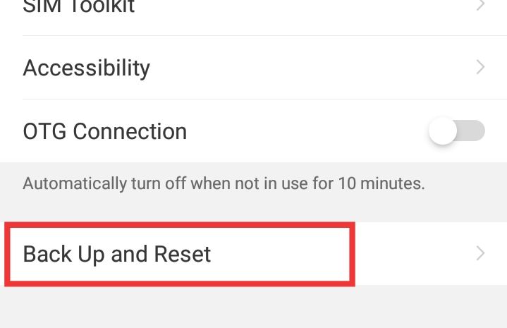 mobile back up and reset settings