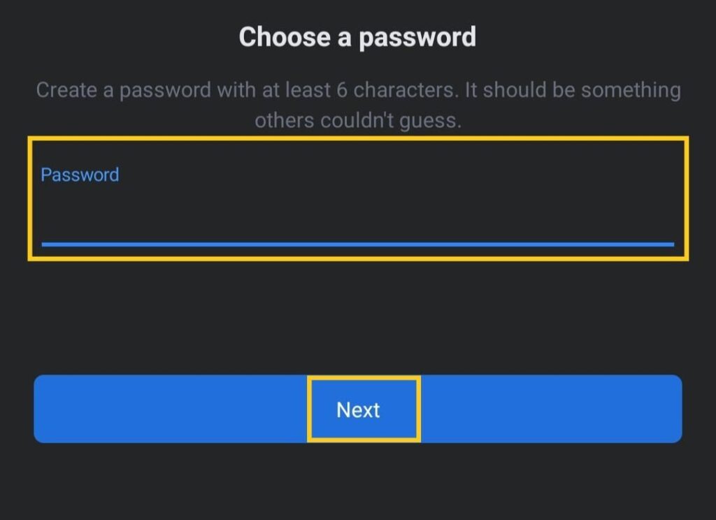 choose password in facebook