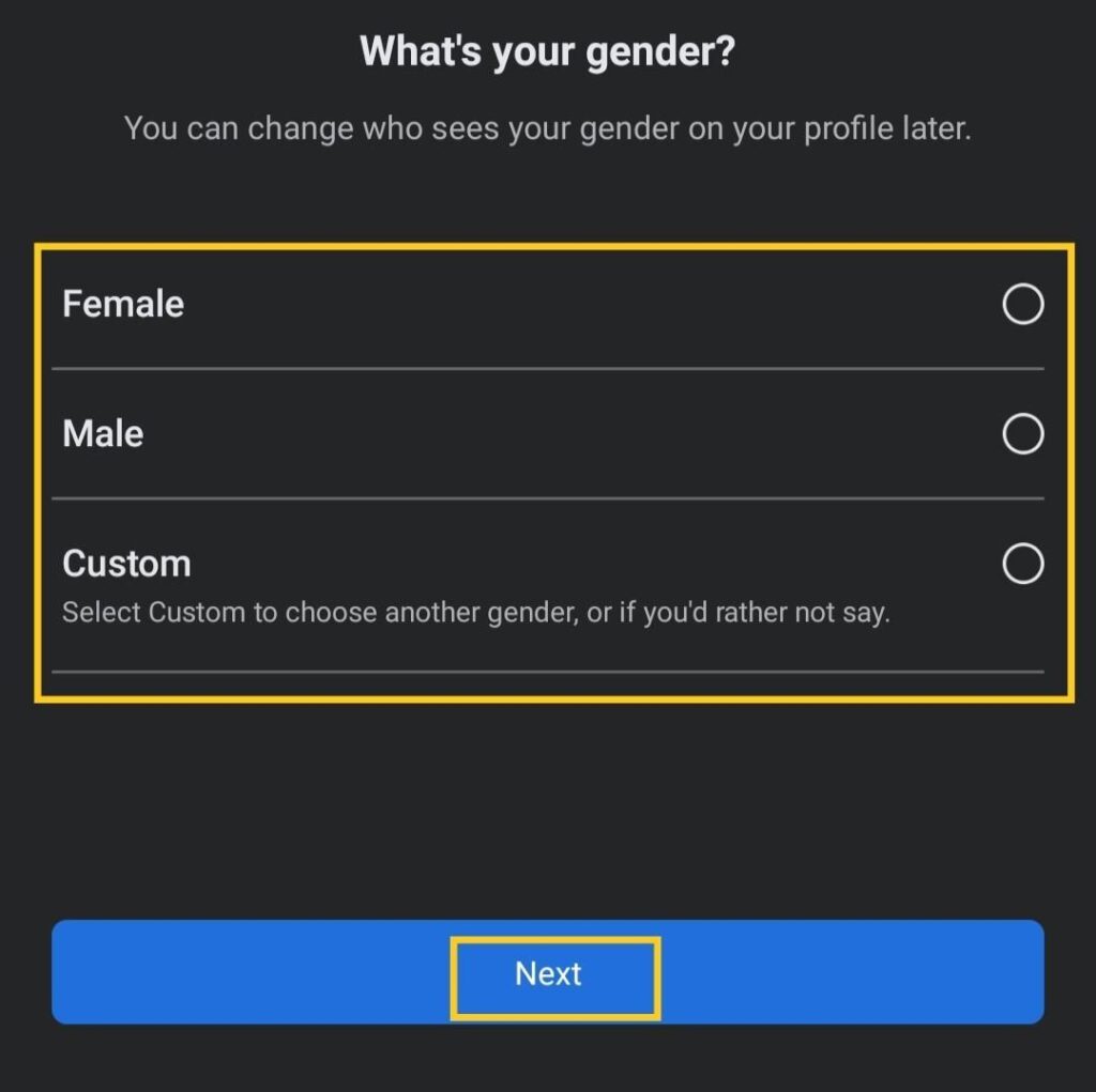 select gender in facebook