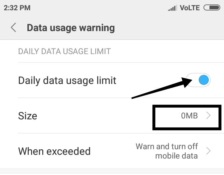 daily data usage limit ko on kare 