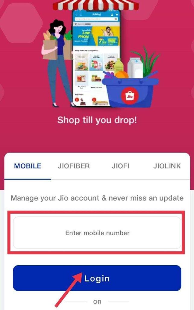 MyJio App par account banane ke liye apna mobile number dale 